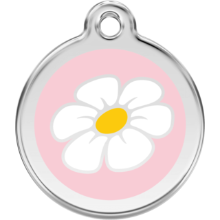 Red Dingo Enamel Daisy Tag - Light Pink - Lifetime Guarantee - Cat, Dog, Pet ID Tag Engraved