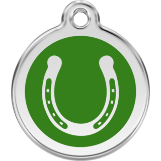 Red Dingo Horse Shoe Green Tag - Lifetime Guarantee - Cat, Dog, Pet ID Tag Engraved
