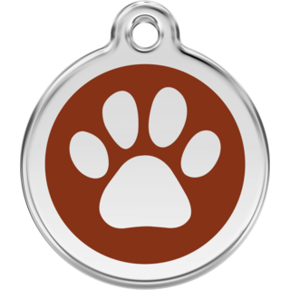 Red Dingo Enamel Paw Print Tag Brown - Lifetime Guarantee - Cat, Dog, Pet ID Tag Engraved