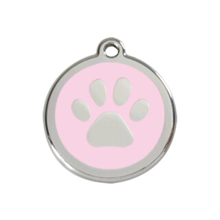 Red Dingo Paw Print Pink Tag - Large - Lifetime Guarantee - Cat, Dog, Pet ID Tag Engraved