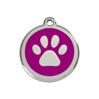 Red Dingo Paw Print Tag Purple - Large - Lifetime Guarantee - Cat, Dog, Pet ID Tag Engraved