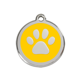 Red Dingo Paw Print Tag Yellow - Large - Lifetime Guarantee - Cat, Dog, Pet ID Tag Engraved