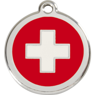 Red Dingo Swiss Cross (flag)Tag - Large - Lifetime Guarantee - Cat, Dog, Pet ID Tag Engraved