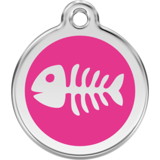 Red Dingo Enamel Fish Bone Tag - Hot Pink - Lifetime Guarantee - Cat, Dog, Pet ID Tag Engraved
