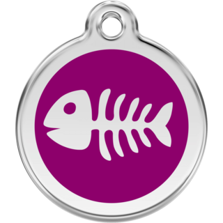 Red Dingo Enamel Fish Bone Tag - Purple - Lifetime Guarantee - Cat, Dog, Pet ID Tag Engraved