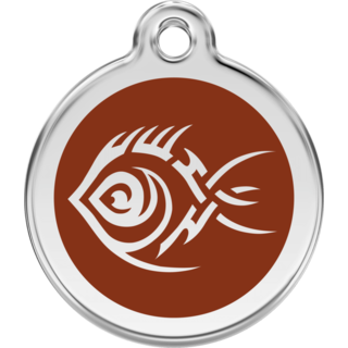 Red Dingo Tribal Fish Brown Tag - Lifetime Guarantee - Cat, Dog, Pet ID Tag Engraved