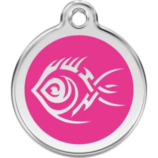 Red Dingo Tribal Fish Black Hot Pink - Lifetime Guarantee - Cat, Dog, Pet ID Tag Engraved
