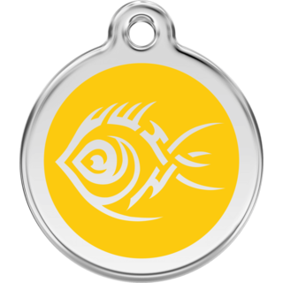 Red Dingo Tribal Fish Yellow Tag - Lifetime Guarantee - Cat, Dog, Pet ID Tag Engraved