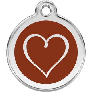 Red Dingo Enamel Tribal Heart Tag - Brown - Lifetime Guarantee - Cat, Dog, Pet ID Tag Engraved