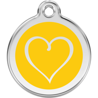 Red Dingo Enamel Tribal Heart Tag - Yellow - Lifetime Guarantee - Cat, Dog, Pet ID Tag Engraved