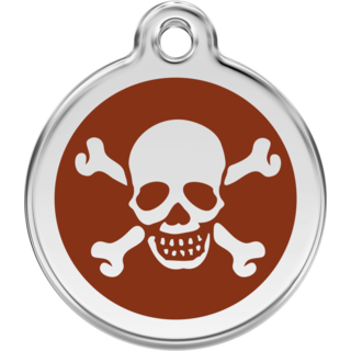 Red Dingo Skull & Cross Bones Brown Tag - Lifetime Guarantee - Cat, Dog, Pet ID Tag Engraved