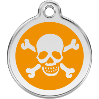 Red Dingo Skull & Cross Bones Orange Tag - Lifetime Guarantee - Cat, Dog, Pet ID Tag Engraved