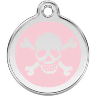 Red Dingo Skull & Cross Bones Pink Tag - Lifetime Guarantee - Cat, Dog, Pet ID Tag Engraved