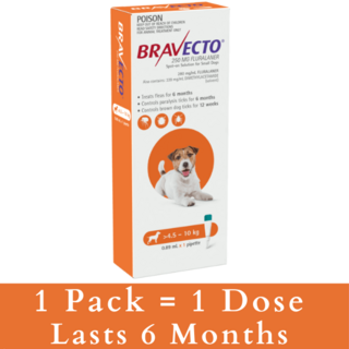 Bravecto SPOT ON for Small Dogs 4.6 - 10kg (Orange S) - 1 Pack (1 dose)