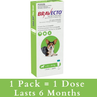 Bravecto SPOT ON for Medium Dogs 10.1 -20kg (Green M) - 1 Pack (1 dose)