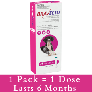 Bravecto SPOT ON for Extra Large Dogs 40.1 - 56kg (Pink XL) - 1 Pack (1 dose)
