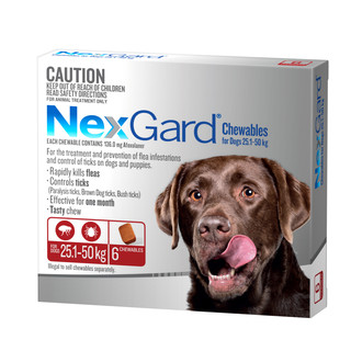 NexGard Chewables for dogs 25.1 - 50kg (RED) - 6 Pack