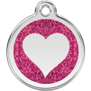 Red Dingo Glitter Hot Pink Heart Tag - Lifetime Guarantee - Cat, Dog, Pet ID Tag Engraved