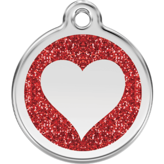Red Dingo Glitter Red Heart Tag - Lifetime Guarantee - Cat, Dog, Pet ID Tag Engraved