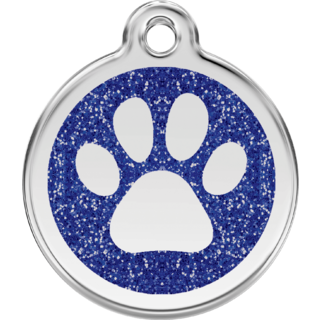 Red Dingo Glitter Paw Print Tag Blue - Lifetime Guarantee - Cat, Dog, Pet ID Tag Engraved