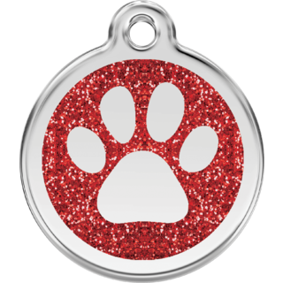 Red Dingo Glitter Paw Print Tag Red - Large - Lifetime Guarantee - Cat, Dog, Pet ID Tag Engraved
