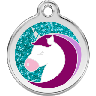 Red Dingo Glitter Unicorn Aqua - Large - Lifetime Guarantee - Cat, Dog, Pet ID Tag Engraved
