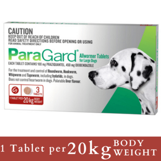 Paragard Allwormer tablets for Large dogs - 1 Tablet/20kg Body weight -(Red)-Pack of 100 tablets