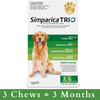 Simparica TRIO Chews for Large Dogs 20.1-40kg (GREEN)