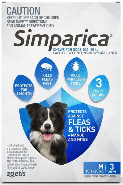 Buy Simparica Medium Dog 10.1 20kg Blue 40mg Aussie Vet Products