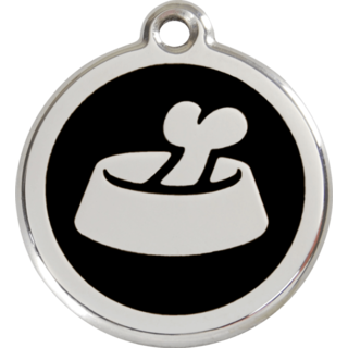 Red Dingo Bone in Bowl Tag Black - Lifetime Guarantee - Cat, Dog, Pet ID Tag Engraved