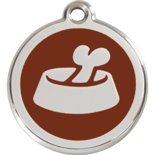 Red Dingo Bone in Bowl Tag Brown - Lifetime Guarantee [size: Large] - Cat, Dog, Pet ID Tag Engraved