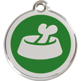 Red Dingo Bone in Bowl Tag Green - Lifetime Guarantee - Cat, Dog, Pet ID Tag Engraved