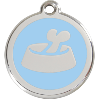 Red Dingo Bone in Bowl Tag Light Blue - Lifetime Guarantee - Cat, Dog, Pet ID Tag Engraved
