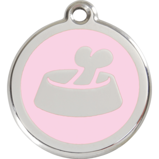 Red Dingo Bone in Bowl Tag Pink - Lifetime Guarantee - Cat, Dog, Pet ID Tag Engraved