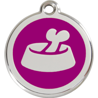 Red Dingo Bone in Bowl Tag Purple - Lifetime Guarantee - Cat, Dog, Pet ID Tag Engraved