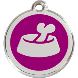 Red Dingo Bone in Bowl Tag Purple- Lifetime Guarantee - Large - Cat, Dog, Pet ID Tag Engraved