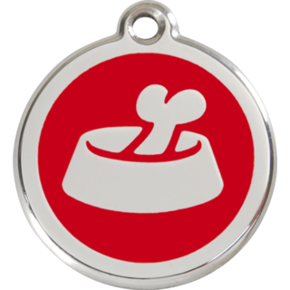 Red Dingo Bone in Bowl Tag Red- Lifetime Guarantee - Large - Cat, Dog, Pet ID Tag Engraved