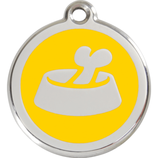 Red Dingo Bone in Bowl Tag Yellow- Lifetime Guarantee - Large - Cat, Dog, Pet ID Tag Engraved