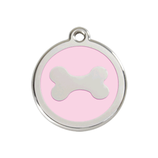 Red Dingo Bone Tag Light Pink - Large - Lifetime Guarantee - Cat, Dog, Pet ID Tag Engraved