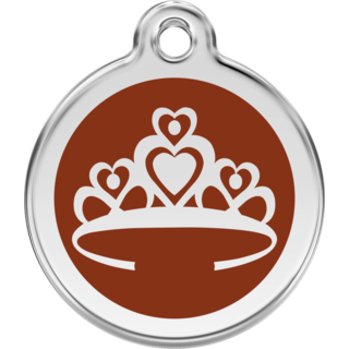 Red Dingo Enamel Crown Tag Brown [Size: Large]  - Lifetime Guarantee - Cat, Dog, Pet ID Tag Engraved