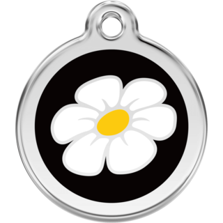 Red Dingo Enamel Daisy Tag - Black - Lifetime Guarantee - Cat, Dog, Pet ID Tag Engraved