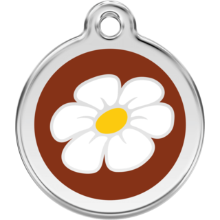 Red Dingo Enamel Daisy Tag - Brown - Lifetime Guarantee - Cat, Dog, Pet ID Tag Engraved