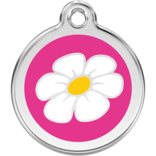 Red Dingo Enamel Daisy Tag - Hot Pink - Lifetime Guarantee - Cat, Dog, Pet ID Tag Engraved