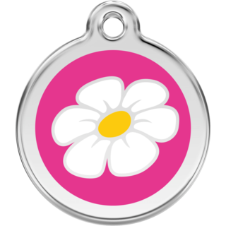 Red Dingo Enamel Daisy Tag - Hot Pink - Lifetime Guarantee - Cat, Dog, Pet ID Tag Engraved