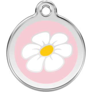 Red Dingo Enamel Daisy Tag - Light Pink  - Lifetime Guarantee - Cat, Dog, Pet ID Tag Engraved