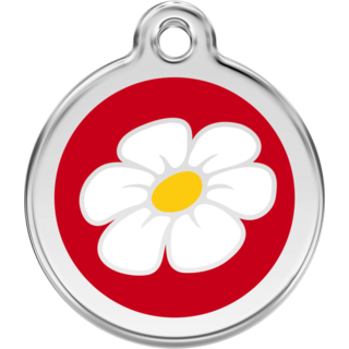 Red Dingo Enamel Daisy Tag - Red - Lifetime Guarantee - Cat, Dog, Pet ID Tag Engraved