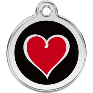 Red Dingo Black/Red Heart Tag - Large - Lifetime Guarantee - Cat, Dog, Pet ID Tag Engraved
