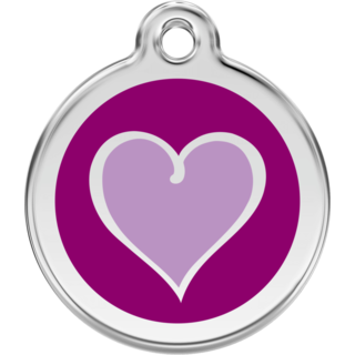 Red Dingo Enamel Purple/Pink Heart Tag - Lifetime Guarantee - Cat, Dog, Pet ID Tag Engraved