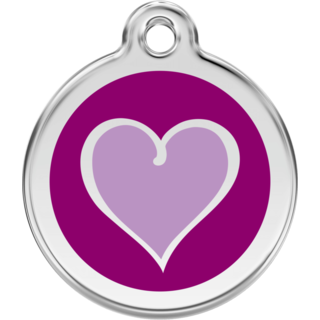 Red Dingo Enamel Purple/Pink Heart Tag - Lifetime Guarantee - Cat, Dog, Pet ID Tag Engraved