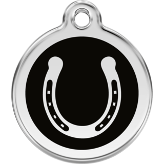 Red Dingo Horse Shoe Black Tag - Lifetime Guarantee - Cat, Dog, Pet ID Tag Engraved